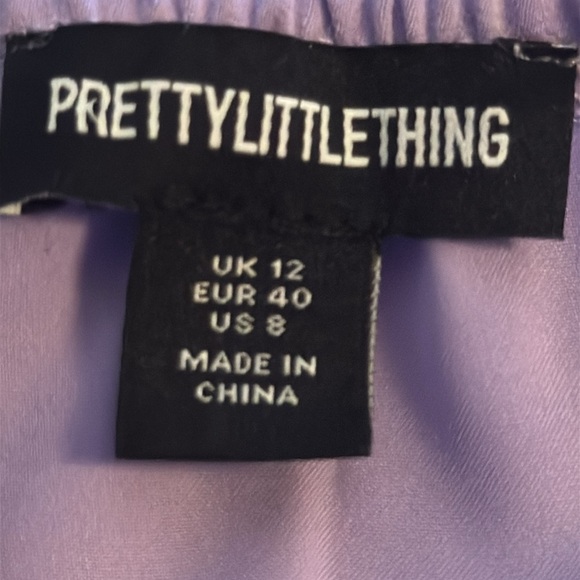 Pretty Little Things Lilac Satin Feather Maxi Dress smooth fit silhouette Sz 8 - Picture 8 of 8